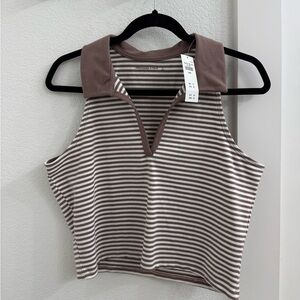 NWT Abercrombie & Fitch Brown Striped Cropped Polo  size L